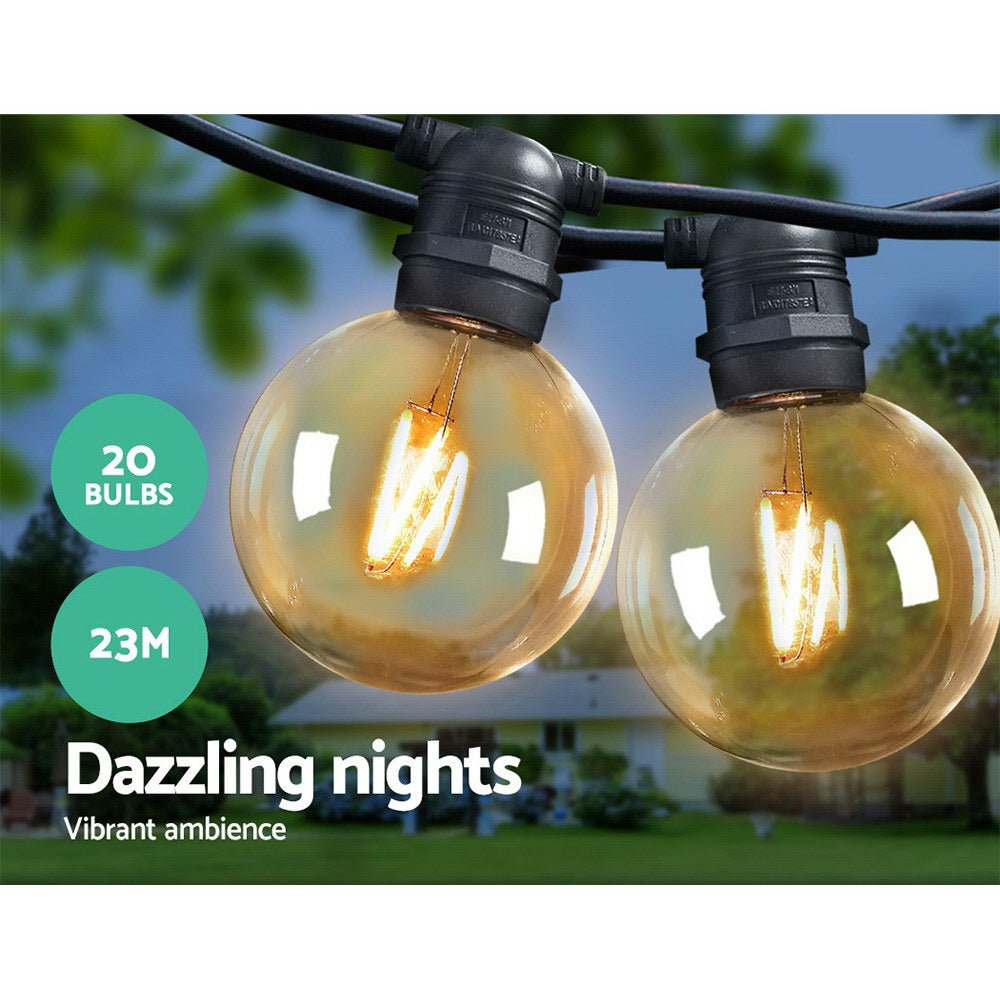 Jingle Jollys 23m LED Festoon String Lights 20 Bulbs Kits Wedding Party Christmas G80 - Outdoor Immersion