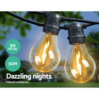 Thumbnail for Jingle Jollys 50m LED Festoon String Lights 50 Bulbs Kits Wedding Party Christmas A19 - Outdoor Immersion