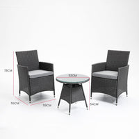 Thumbnail for LONDON RATTAN 3 Piece Outdoor Furniture Set with Table and Chairs, Grey - Outdoor Immersion