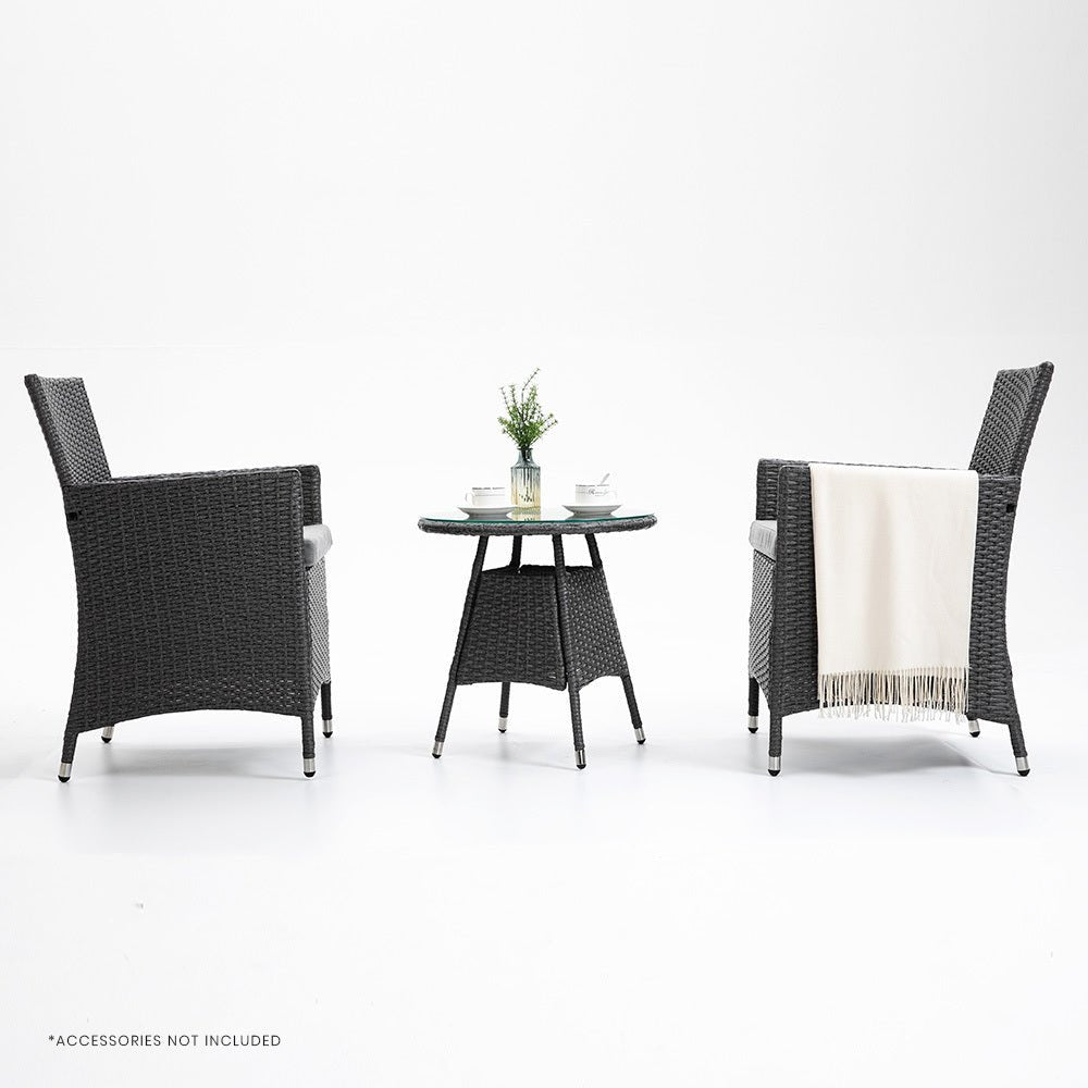 LONDON RATTAN 3 Piece Outdoor Furniture Set with Table and Chairs, Grey - Outdoor Immersion