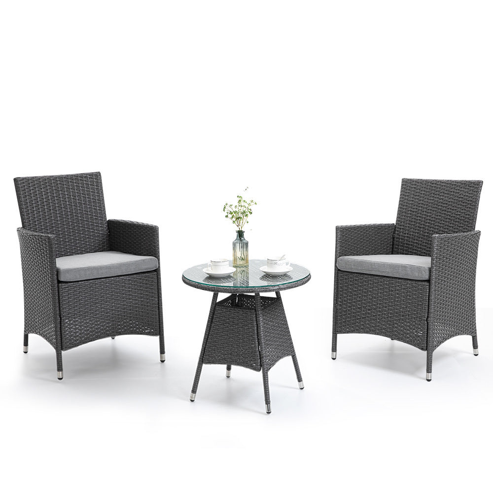 LONDON RATTAN 3 Piece Outdoor Furniture Set with Table and Chairs, Grey - Outdoor Immersion