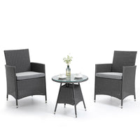 Thumbnail for LONDON RATTAN 3 Piece Outdoor Furniture Set with Table and Chairs, Grey - Outdoor Immersion