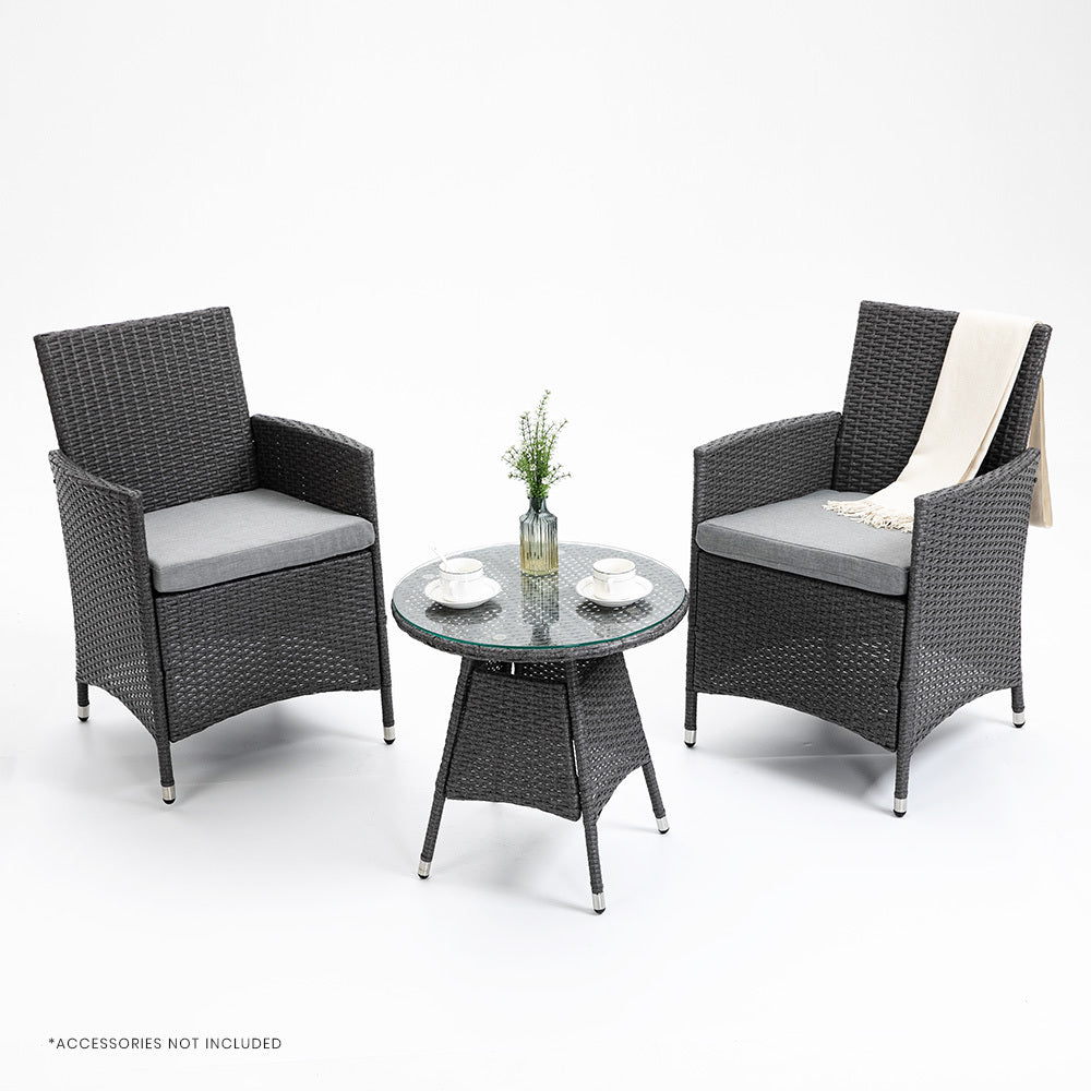 LONDON RATTAN 3 Piece Outdoor Furniture Set with Table and Chairs, Grey - Outdoor Immersion