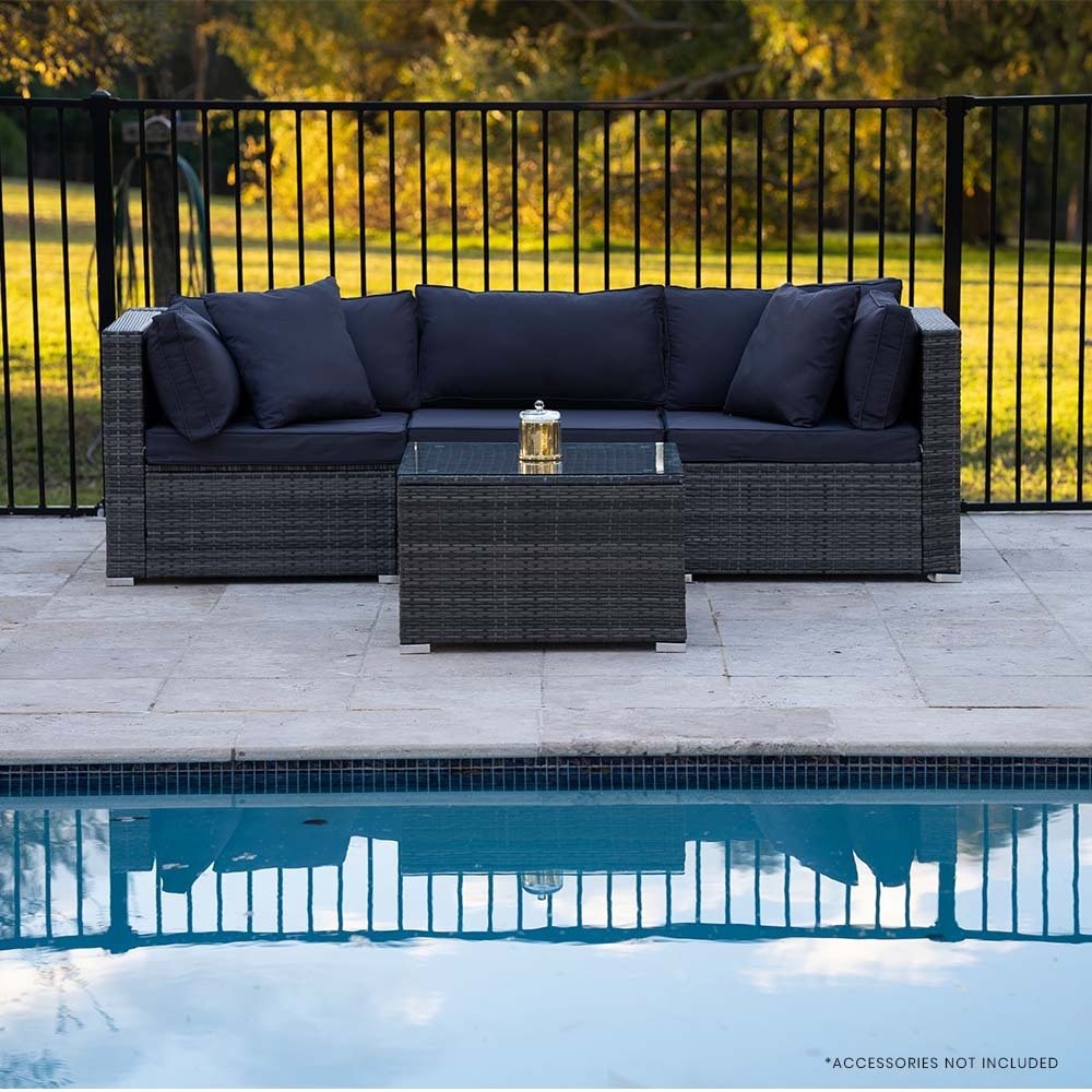 LONDON RATTAN 4 Piece 3 Seater Modular Outdoor Lounge Setting incl. Coffee Table, Grey - Outdoor Immersion