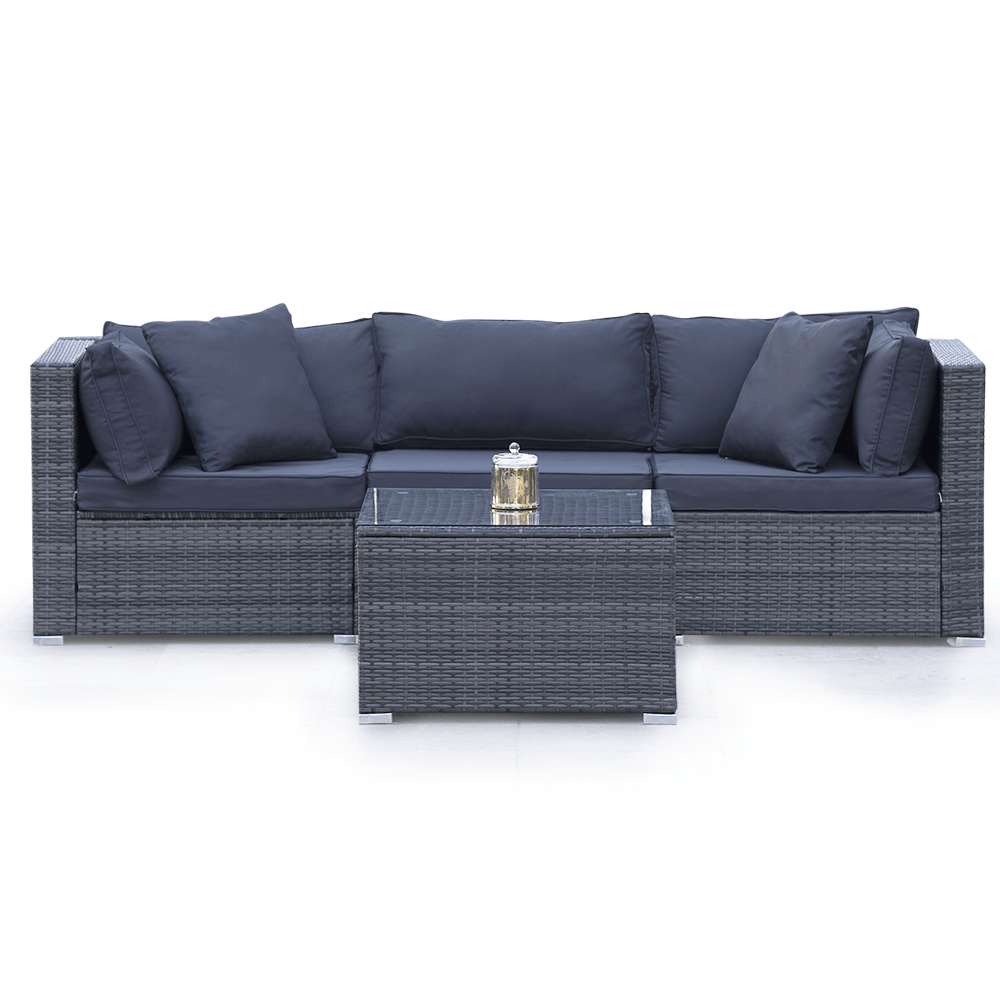 LONDON RATTAN 4 Piece 3 Seater Modular Outdoor Lounge Setting incl. Coffee Table, Grey - Outdoor Immersion