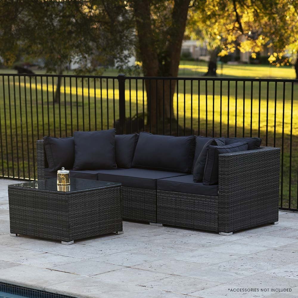 LONDON RATTAN 4 Piece 3 Seater Modular Outdoor Lounge Setting incl. Coffee Table, Grey - Outdoor Immersion