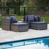 Thumbnail for LONDON RATTAN 4 Seater Modular Outdoor Lounge Setting with Coffee Table, Ottomans, Grey - Outdoor Immersion
