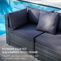 Thumbnail for LONDON RATTAN 4 Seater Modular Outdoor Lounge Setting with Coffee Table, Ottomans, Grey - Outdoor Immersion