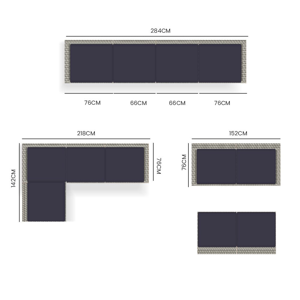 LONDON RATTAN 4 Seater Modular Outdoor Lounge Sofa Setting, Grey - Outdoor Immersion