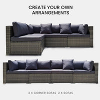 Thumbnail for LONDON RATTAN 4 Seater Modular Outdoor Lounge Sofa Setting, Grey - Outdoor Immersion