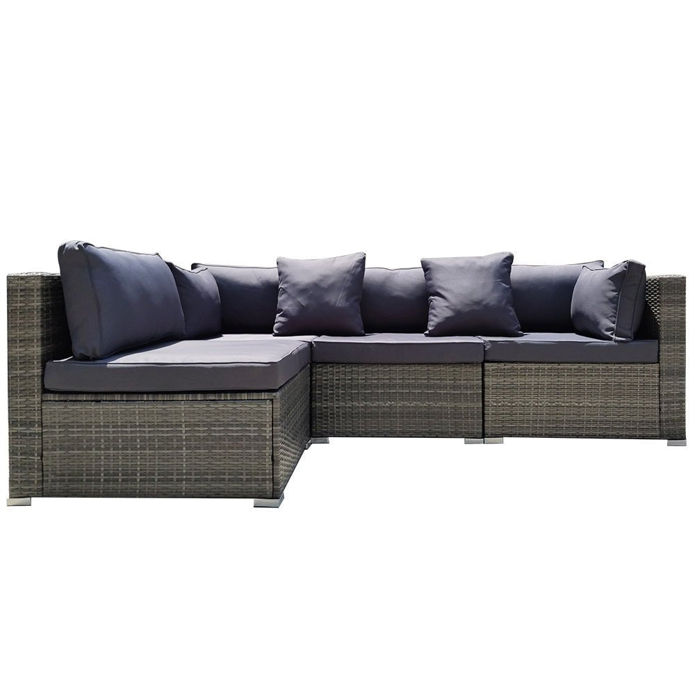 LONDON RATTAN 4 Seater Modular Outdoor Lounge Sofa Setting, Grey - Outdoor Immersion