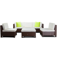 Thumbnail for LONDON RATTAN 6pc Outdoor Furniture Setting Wicker Lounge Sofa Set Ottoman Brown - Outdoor Immersion