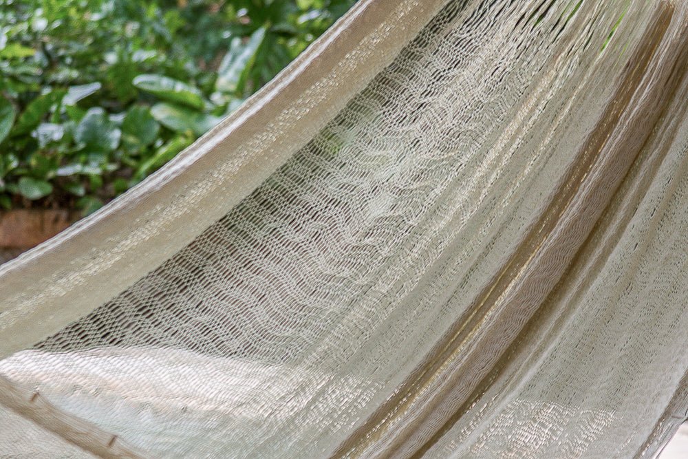 Mayan Legacy Queen Size Super Nylon Mexican Hammock in Cream Colour - Outdoor Immersion