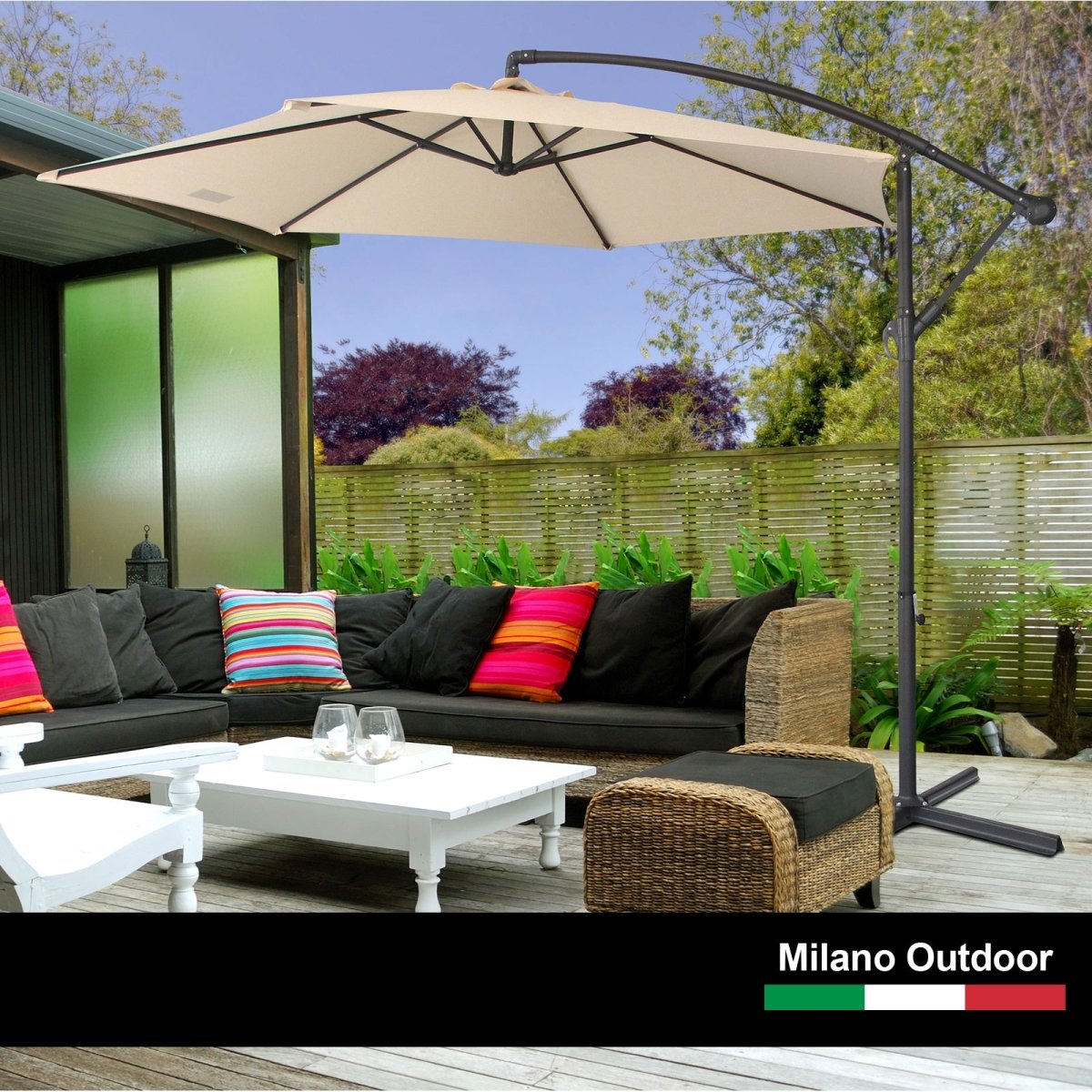 Milano 3M Outdoor Umbrella Cantilever With Protective Cover Patio Garden Shade - Beige - Outdoor Immersion