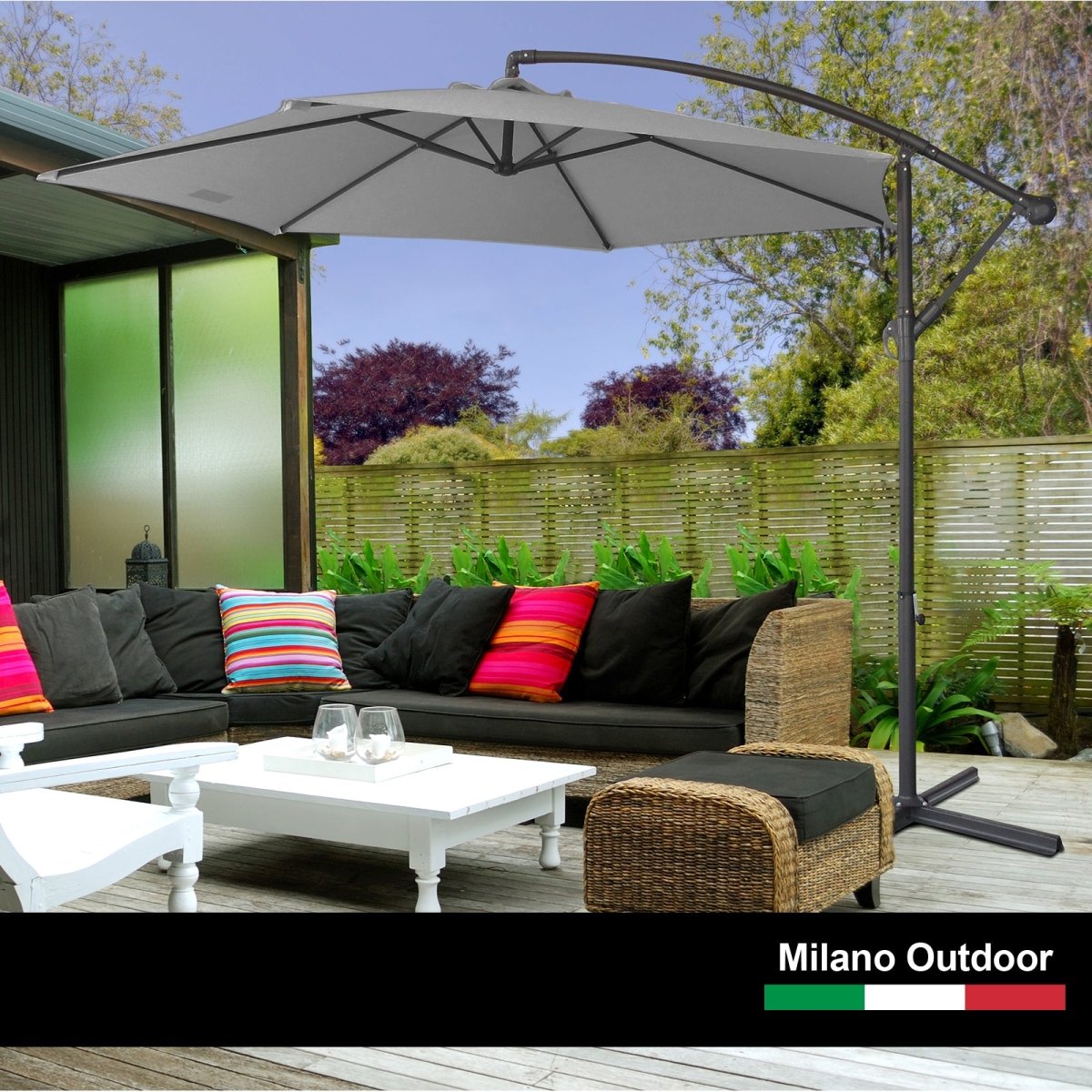 Milano 3M Outdoor Umbrella Cantilever With Protective Cover Patio Garden Shade - Grey - Outdoor Immersion
