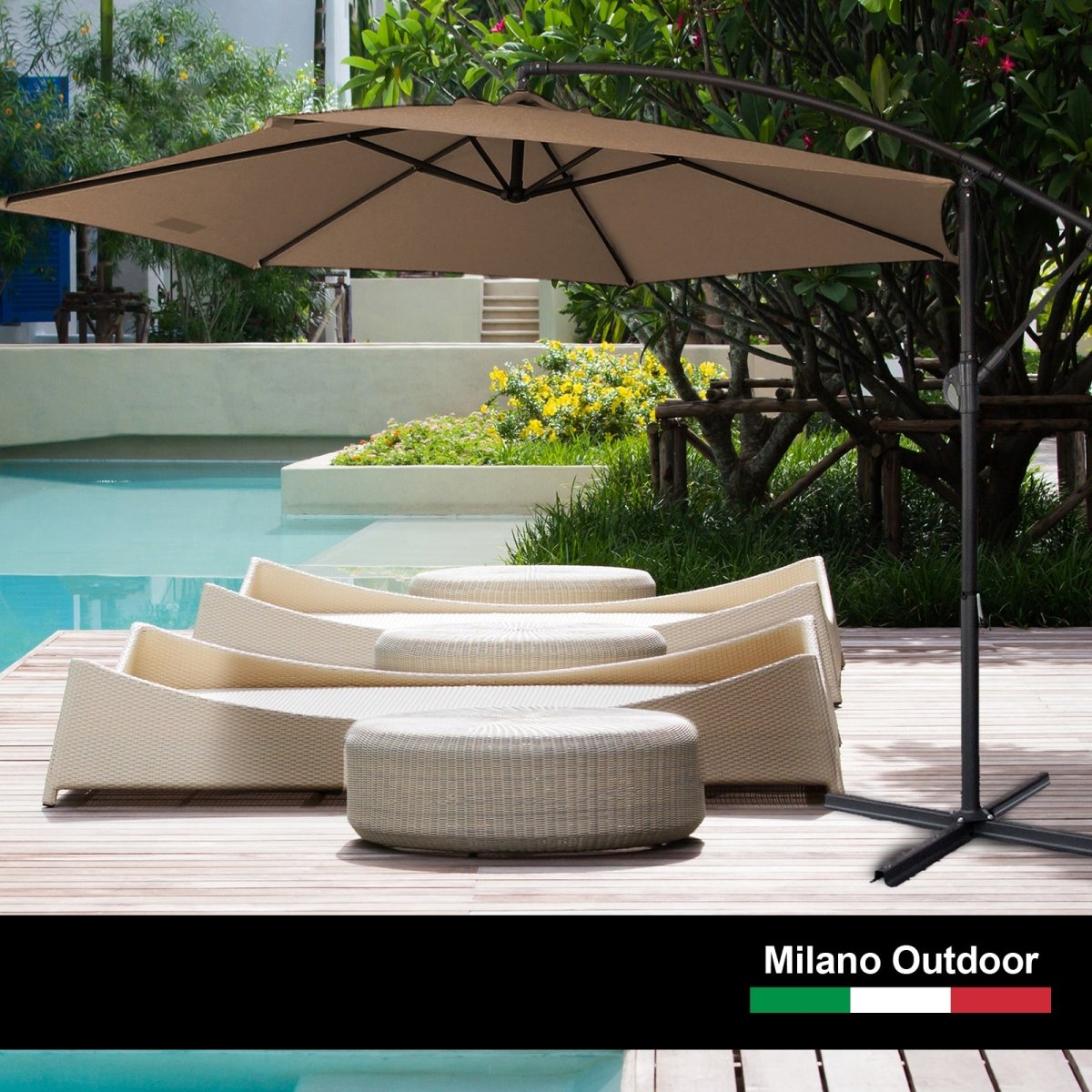 Milano 3M Outdoor Umbrella Cantilever With Protective Cover Patio Garden Shade - Latte - Outdoor Immersion