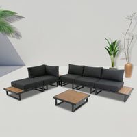 Thumbnail for Modern Outdoor 7 Piece Lounge Set with Slatted Polywood Design Tables - Outdoor Immersion