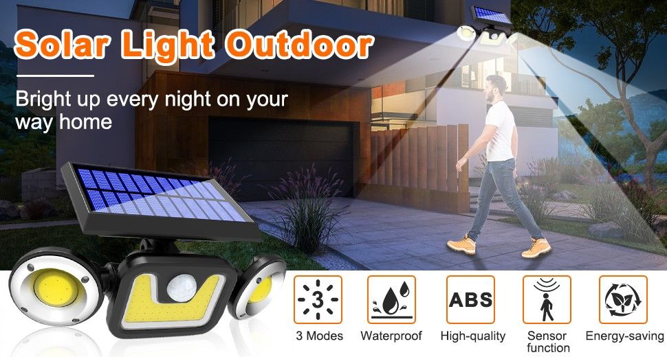 Outdoor Solar Lights with 3 Adjustable Head for Porch Garden Patio - Outdoor Immersion