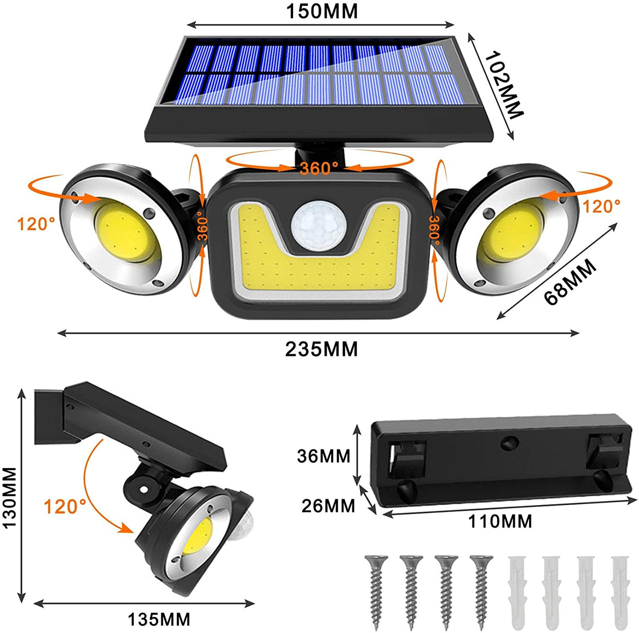 Outdoor Solar Lights with 3 Adjustable Head for Porch Garden Patio - Outdoor Immersion