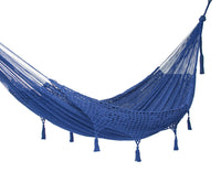 Thumbnail for Outdoor undercover cotton Mayan Legacy hammock with hand crocheted tassels King Size Blue - Outdoor Immersion