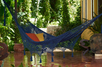 Thumbnail for Outdoor undercover cotton Mayan Legacy hammock with hand crocheted tassels King Size Blue - Outdoor Immersion