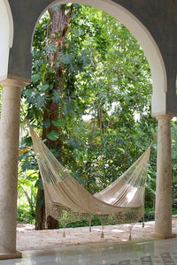 Thumbnail for Outdoor undercover cotton Mayan Legacy hammock with hand crocheted tassels King Size Marble - Outdoor Immersion