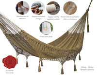 Thumbnail for Outdoor undercover cotton Mayan Legacy hammock with hand crocheted tassels Queen Size Cedar - Outdoor Immersion