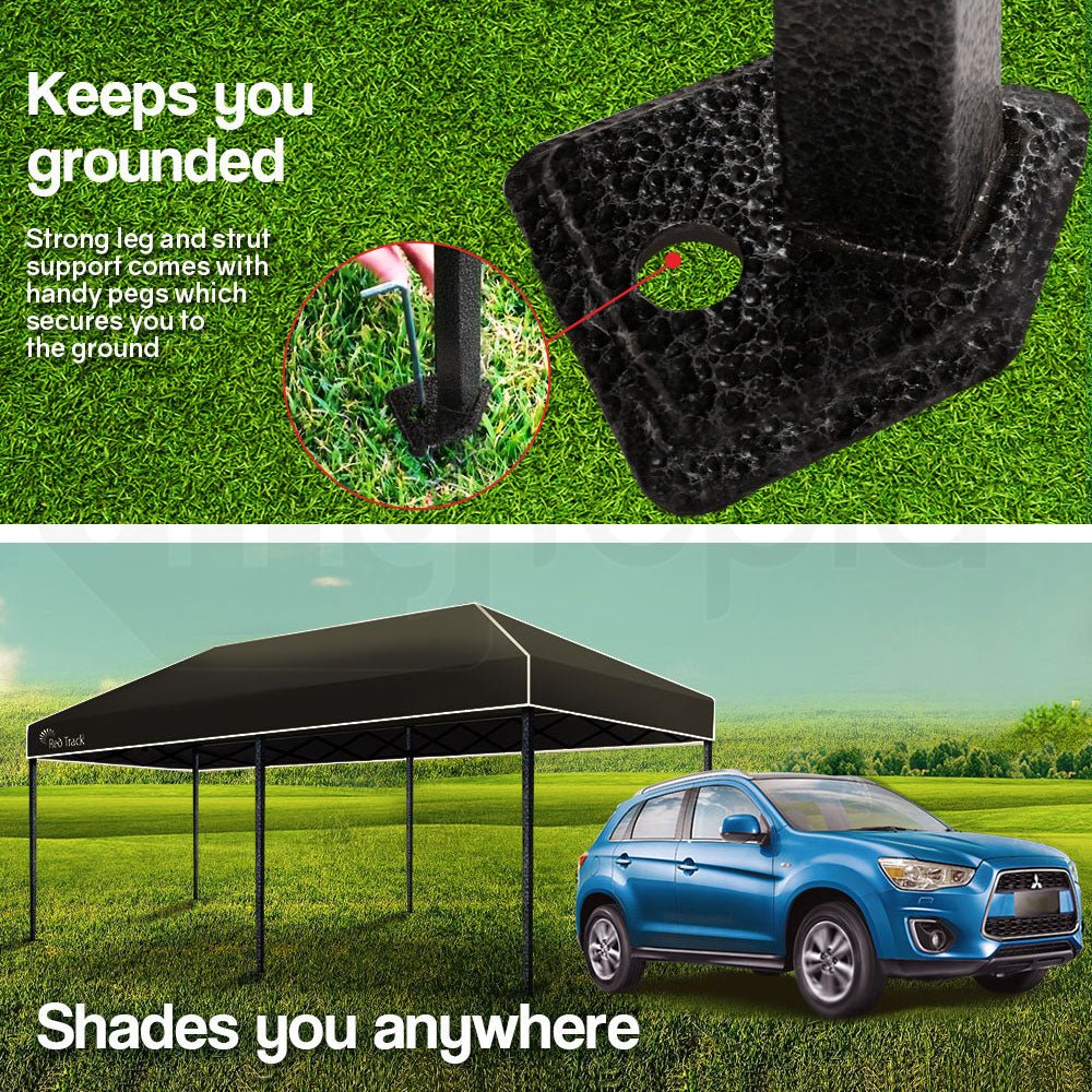 Red Track 3x6m Folding Gazebo Shade Outdoor Black Foldable Marquee Pop-Up - Outdoor Immersion