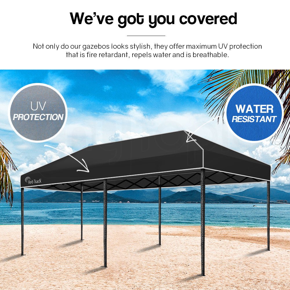 Red Track 3x6m Folding Gazebo Shade Outdoor Black Foldable Marquee Pop-Up - Outdoor Immersion