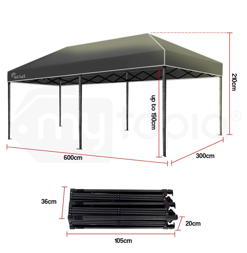 Red Track 3x6m Folding Gazebo Shade Outdoor Black Foldable Marquee Pop-Up - Outdoor Immersion