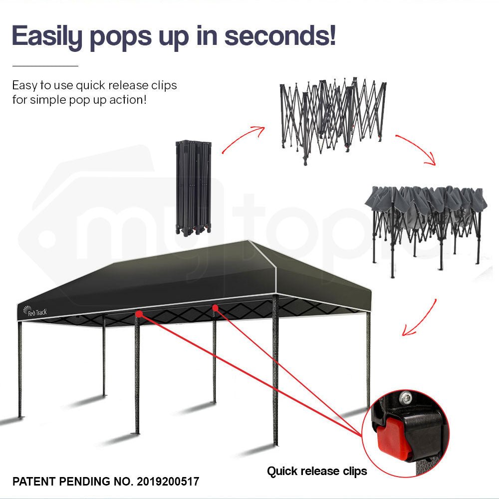 Red Track 3x6m Folding Gazebo Shade Outdoor Black Foldable Marquee Pop-Up - Outdoor Immersion