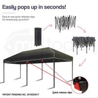 Thumbnail for Red Track 3x6m Folding Gazebo Shade Outdoor Black Foldable Marquee Pop-Up - Outdoor Immersion