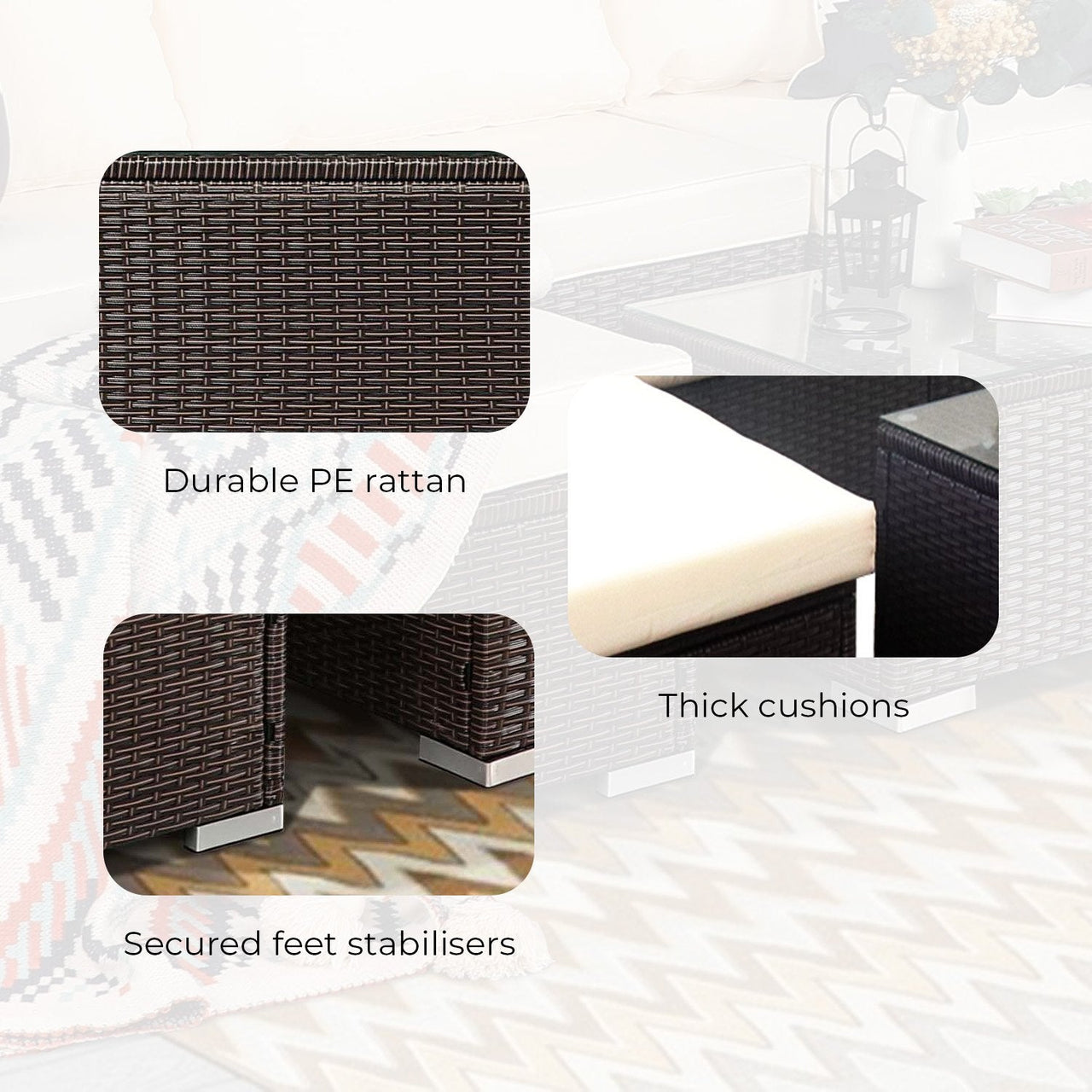 Sarantino 5pc Modular Outdoor Lounge Set PE Rattan - Brown - Outdoor Immersion