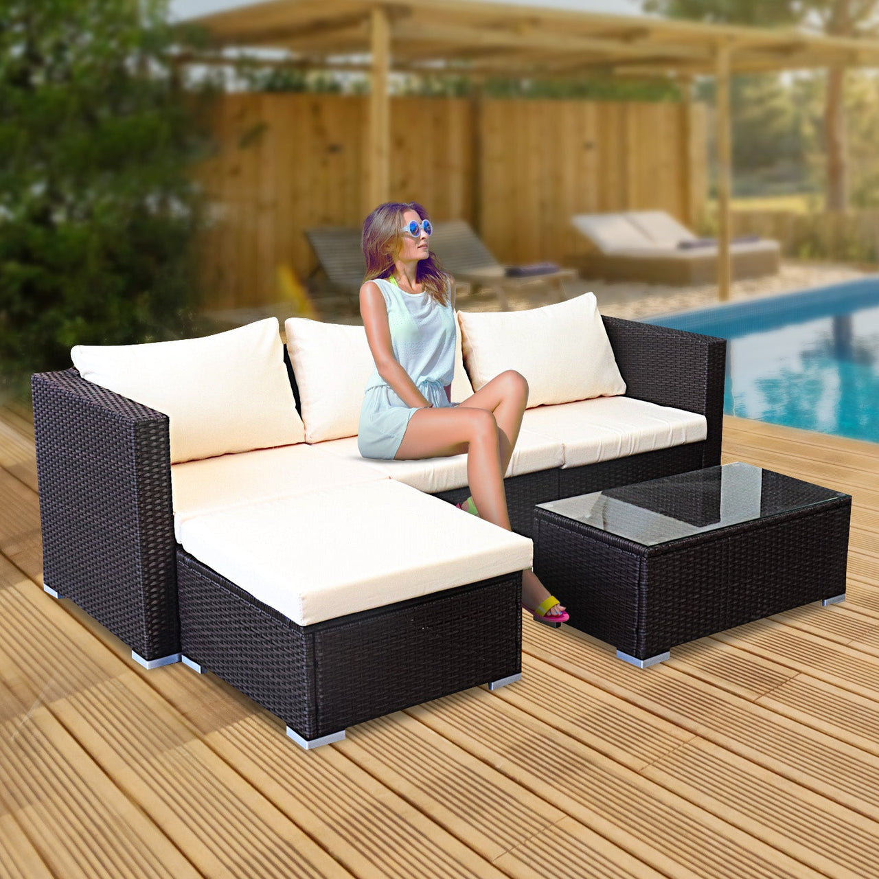 Sarantino 5pc Modular Outdoor Lounge Set PE Rattan - Brown - Outdoor Immersion