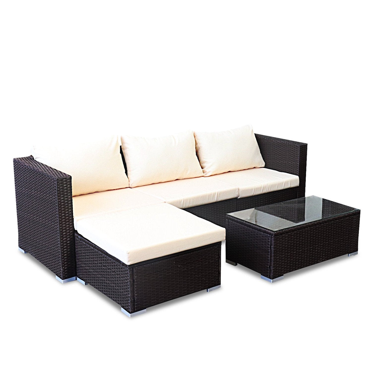 Sarantino 5pc Modular Outdoor Lounge Set PE Rattan - Brown - Outdoor Immersion