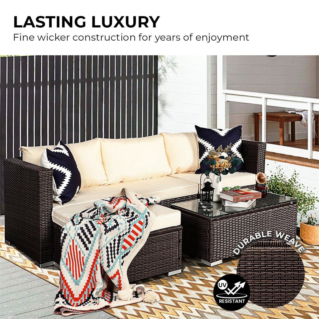 Sarantino 5pc Modular Outdoor Lounge Set PE Rattan - Brown - Outdoor Immersion