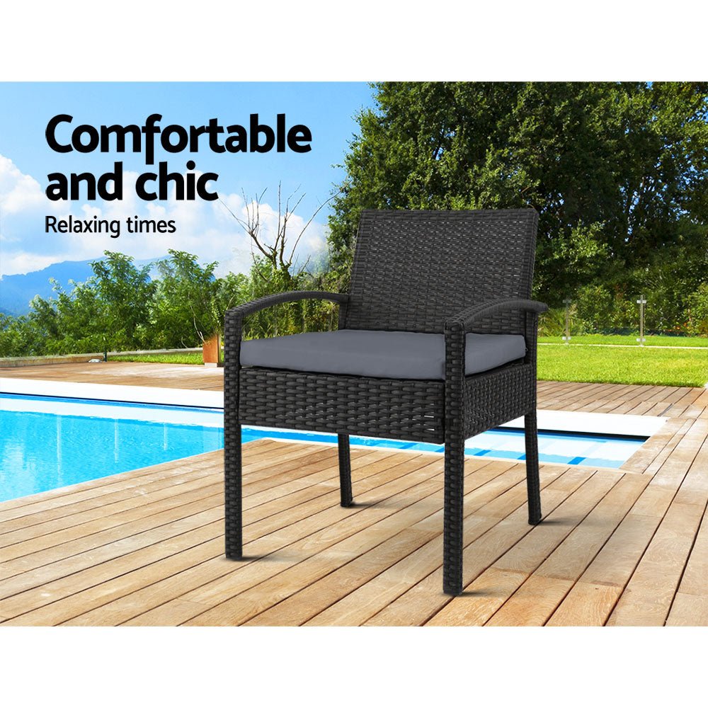Set of 2 Outdoor Dining Chairs Wicker Chair Patio Garden Furniture Lounge Setting Bistro Set Cafe Cushion Gardeon Black - Outdoor Immersion