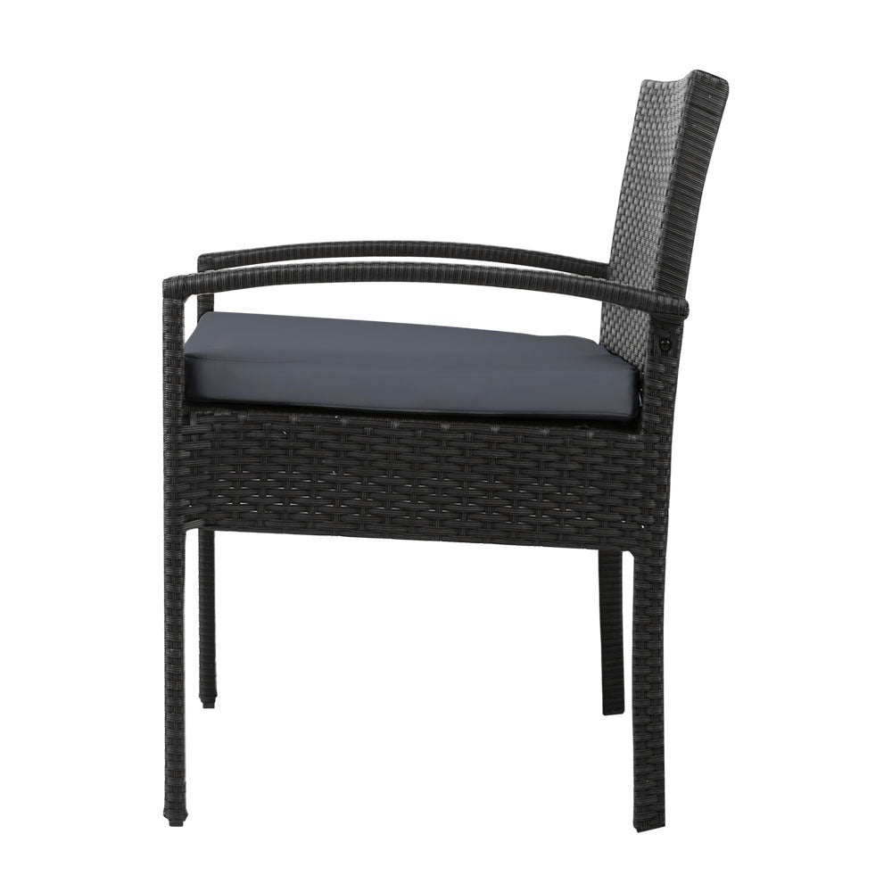 Set of 2 Outdoor Dining Chairs Wicker Chair Patio Garden Furniture Lounge Setting Bistro Set Cafe Cushion Gardeon Black - Outdoor Immersion