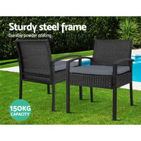 Thumbnail for Set of 2 Outdoor Dining Chairs Wicker Chair Patio Garden Furniture Lounge Setting Bistro Set Cafe Cushion Gardeon Black - Outdoor Immersion
