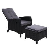 Thumbnail for Sun lounge Recliner Chair Wicker Lounger Sofa Day Bed Outdoor Furniture Patio Garden Cushion Ottoman Black Gardeon - Outdoor Immersion