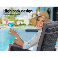 Thumbnail for Sun lounge Recliner Chair Wicker Lounger Sofa Day Bed Outdoor Furniture Patio Garden Cushion Ottoman Black Gardeon - Outdoor Immersion