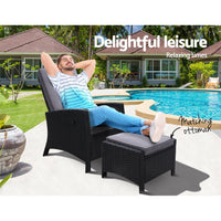 Thumbnail for Sun lounge Recliner Chair Wicker Lounger Sofa Day Bed Outdoor Furniture Patio Garden Cushion Ottoman Black Gardeon - Outdoor Immersion