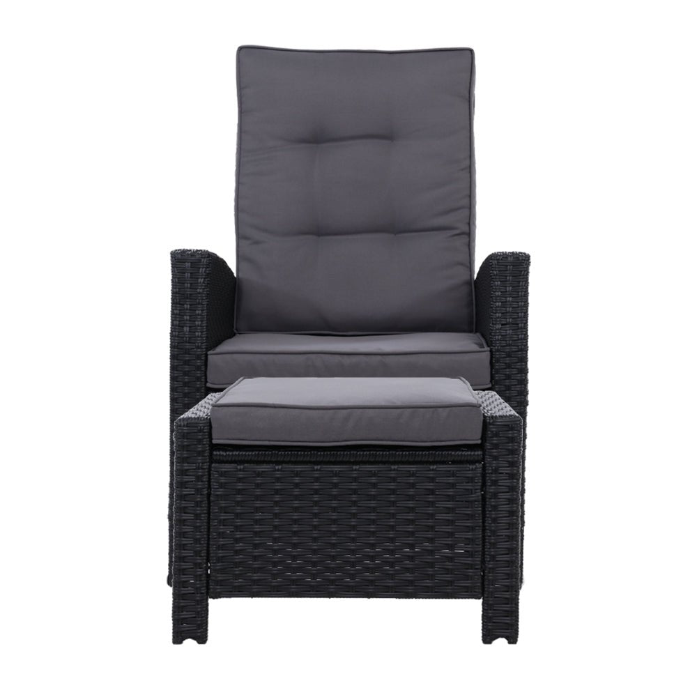 Sun lounge Recliner Chair Wicker Lounger Sofa Day Bed Outdoor Furniture Patio Garden Cushion Ottoman Black Gardeon - Outdoor Immersion