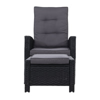 Thumbnail for Sun lounge Recliner Chair Wicker Lounger Sofa Day Bed Outdoor Furniture Patio Garden Cushion Ottoman Black Gardeon - Outdoor Immersion