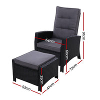 Thumbnail for Sun lounge Recliner Chair Wicker Lounger Sofa Day Bed Outdoor Furniture Patio Garden Cushion Ottoman Black Gardeon - Outdoor Immersion