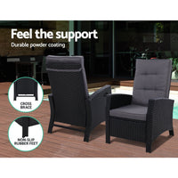 Thumbnail for Sun lounge Recliner Chair Wicker Lounger Sofa Day Bed Outdoor Furniture Patio Garden Cushion Ottoman Black Gardeon - Outdoor Immersion