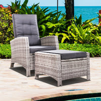 Thumbnail for Sun lounge Recliner Chair Wicker Lounger Sofa Day Bed Outdoor Furniture Patio Garden Cushion Ottoman Grey Gardeon - Outdoor Immersion