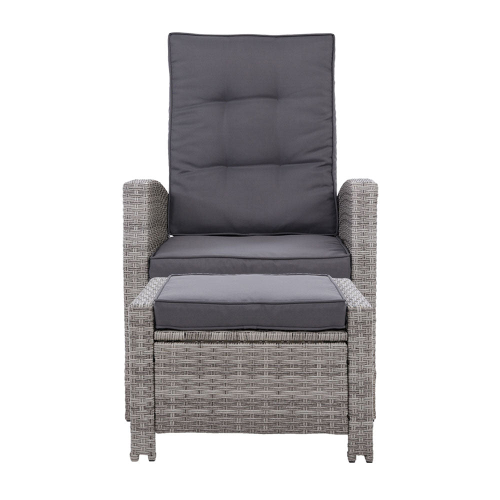 Sun lounge Recliner Chair Wicker Lounger Sofa Day Bed Outdoor Furniture Patio Garden Cushion Ottoman Grey Gardeon - Outdoor Immersion