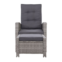 Thumbnail for Sun lounge Recliner Chair Wicker Lounger Sofa Day Bed Outdoor Furniture Patio Garden Cushion Ottoman Grey Gardeon - Outdoor Immersion