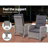 Thumbnail for Sun lounge Recliner Chair Wicker Lounger Sofa Day Bed Outdoor Furniture Patio Garden Cushion Ottoman Grey Gardeon - Outdoor Immersion